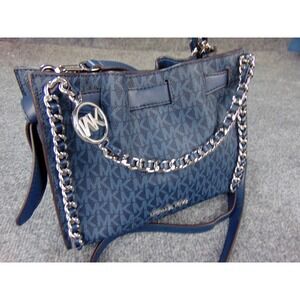 Michael Kors Mirella Blue Monogram Canvas Silver Chain Handbag 35H3S4MC1B